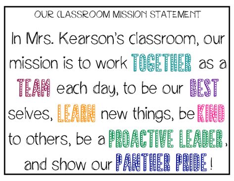 Classroom Mission Statement Classroom Mission Statement, Class Mission Statement, Mission Statement Examples, Vision And Mission Statement, Personal Mission Statement, Leader In Me, 4th Grade Classroom, Word Find, Student Created