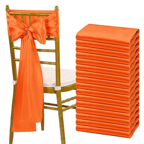 PRICES MAY VARY. 🍹【Package Include】Pack of 60 satin chair sash.Size: about 7" x108" or 275cm(l) x 17cm(w). Each package includes chair sashes only, without chair covers.These chair ties bring a modern twist to your chair's settings and let your chairs sparkle brightly. Satin sashes can be tied into wedding chairs, draped across any decoration, or used as attractive table runners. 🍹【Durable Satin Fabric】Our chair sashes are made from 120GSM stain fabric,which is smooth, shiny, silky to the touc Sash For Chairs Wedding Reception, Rust Chair Sashes, Universal Chair Covers Wedding, Reception Restaurant, Party Hotel, Chair Bands, Chair Ties, Chair Sash, Wedding Tablecloths