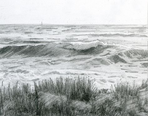 pencil sketch for "Crashing Ashore" | Flickr - Photo Sharing! Ocean Sketch, Ocean Wave Drawing, Waves Sketch, Pencil Sketches Landscape, Water Sketch, Beach Sketches, Ocean Drawing, Landscape Pencil Drawings, Wave Drawing