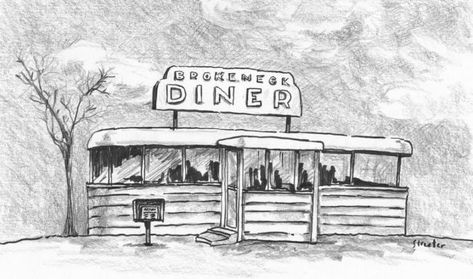 Diner Diner Drawing, Drawings Ideas For Kids, Pencil Drawings Ideas, Simple Pencil Drawings, Vintage Diner, American Diner, Drawings Ideas, Hippie Painting, Vintage Drawing