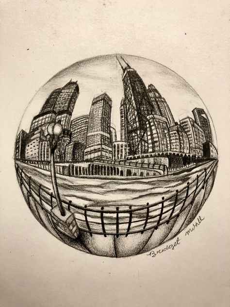 Chicago Skyline Drawing, Chicago Drawing, Drawing Pencil Art, Chicago Landscape, Favorite Tattoos, City Sketch, Urban Sketch, Chicago Art, Sketch Pencil