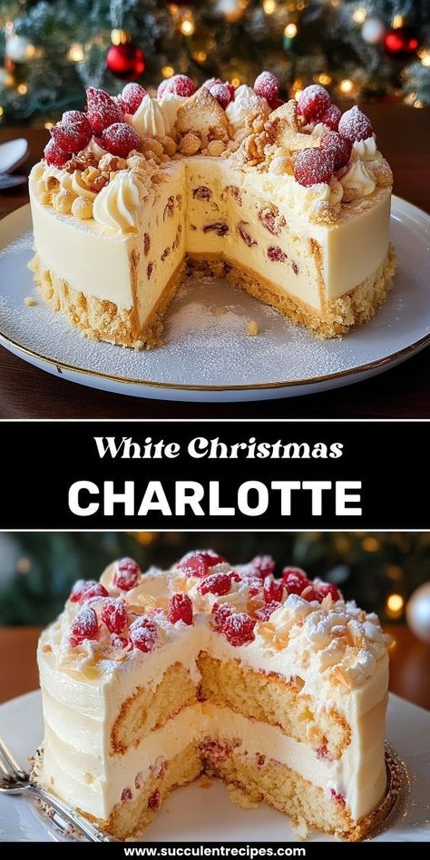 A beautiful, creamy dessert layered with soft ladyfingers, rich white chocolate mousse, and a hint of vanilla – perfect for your holiday table. Christmas Souffle, Christmas Mousse Dessert, Christmas Dessert Recipes Fancy, Christmas Mousse Cake, New Year’s Eve Desserts, Elegant Christmas Desserts, Dessert Ideas For Christmas, Charlotte Dessert, Xmas Cakes