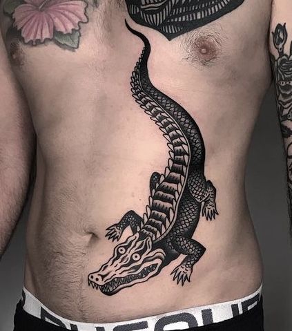 Alligator Crocodile Tattoo, Alligator Skeleton Tattoo, American Traditional Crocodile Tattoo, Cobweb Knee Tattoo, American Traditional Alligator Tattoo, American Traditional Alligator, Symmetrical Leg Tattoos, Coelacanth Tattoo, Traditional Crocodile Tattoo