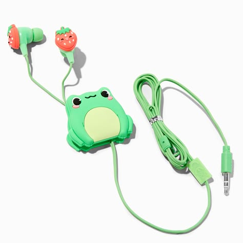 Frog & Strawberries Silicone Earbuds | Claire's US Cute Headphones, Fashionable Jewelry, Cute Frogs, The Frog, Pusheen, Jewelry And Accessories, Lilo And Stitch, Funny Cute, Things To Buy