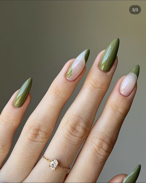 Fall Almond Nails, Olive Nails, September Nails, Green Nail Designs, Almond Nails Designs, Almond Nail, Fall Nail Colors, Fall Nail Designs, Chic Nails