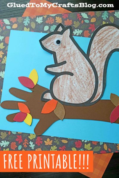 Squirrel On Tree, Tree Branch Crafts, Tree Branch Art, September Crafts, Preschool Crafts Fall, Free Fall Printables, November Crafts, Fall Preschool Activities, Fall Arts And Crafts