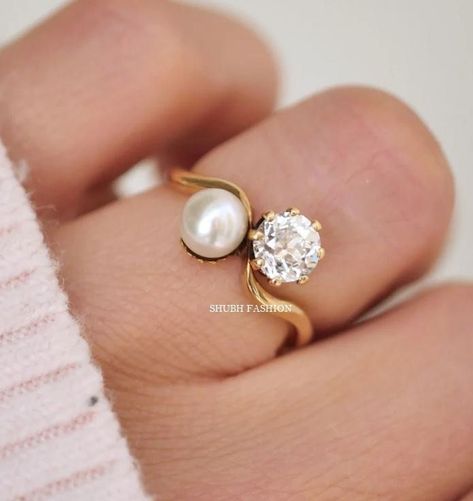 Vintage Estate Diamond and Pearl Engagement Ring, Women Yellow Gold Art Deco Pearl Wedding Ring, Unique Promise Ring, Pearl With Diamond Ring, Mothers Gift Ring, Hand Made Diamond Pearl Ring The High Quality Simulated Diamond is Sparkle and Brilliant. ✦ CENTER STONE DETAIL ✦ ✧ Stone Type : Simulated Diamond ✧ Stone Shape : Round ✧ Stone Size : 6 MM ✧ Stone Color : D (White High brilliant) ✧ Stone Clarity: VVS ✧ Luster: Excellent ✧ Make: High-Quality Craftsmanship ✦ SIDE STONE DETAIL ✦ ✧ Type : P Diamond Engagement Ring With Pearl Accents, Peal And Diamond Ring, Antique Engagement Rings Vintage 1920s Pearl, Diamond And Pearl Wedding Ring, Unique Pearl Rings, Pearl And Diamond Wedding Ring, Pearl Diamond Engagement Ring, Pearl Diamond Ring Engagement, Diamond And Pearl Engagement Ring