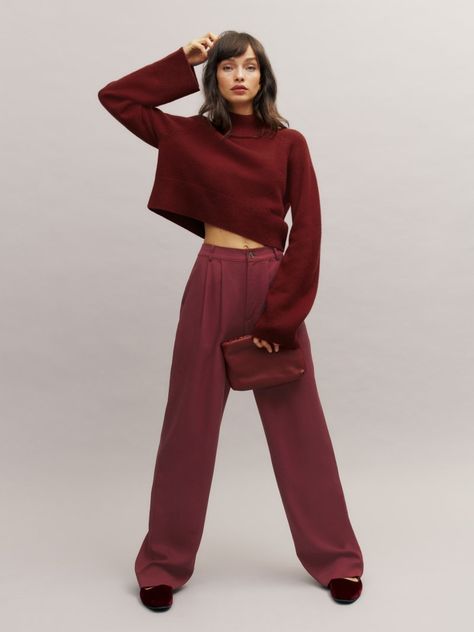 Mason Pant Mason Pant, Burgundy Outfit, Cashmere Blend Sweater, High Rise Pants, Winter Style, Fall Trends, Capsule Wardrobe, Fabric Care, Autumn Fashion