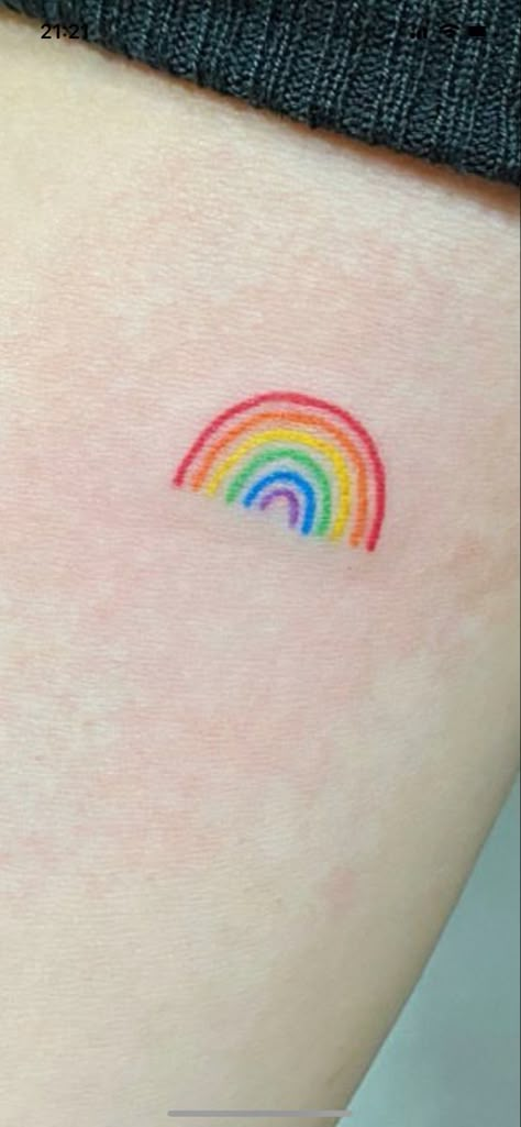 Rainbow Neck Tattoo, Half Rainbow Tattoo, Pastel Rainbow Tattoo, Pride Tattoo Ideas Simple, Rainbow Small Tattoo, Rainbow Wrist Tattoo, Minimal Rainbow Tattoo, Dainty Rainbow Tattoo, Mini Rainbow Tattoo