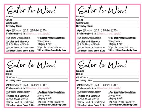 Generating Leads Enter To Win A Free Facial Mary Kay, Mary Kay Enter To Win Printable, Mary Kay Survey, Mary Kay Referral, Mary Kay Printables, Mary Kay Facial, Business Prayer, Mary Kay Holiday, Basket Labels