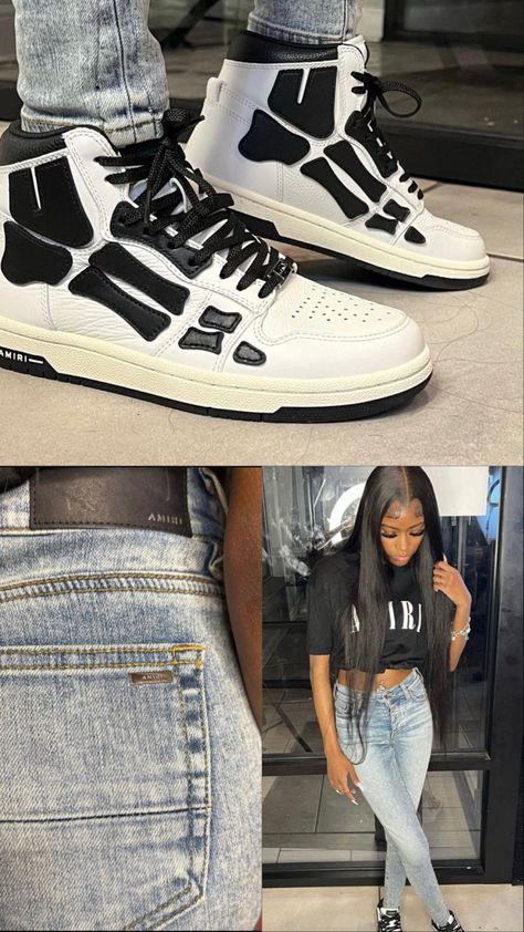 Outfit With Amiri Shoes, Black Amiri Shoes Outfit, Amiri Star Shoes Outfit, Amiri Jeans Outfit Black Women, Amiri Skeleton Shoes Outfit, Designer Sneakers Outfit Black Women, Amiri Sneakers Outfit, Amiri Outfits Black Women, Amiri Shoes Outfit Black Women