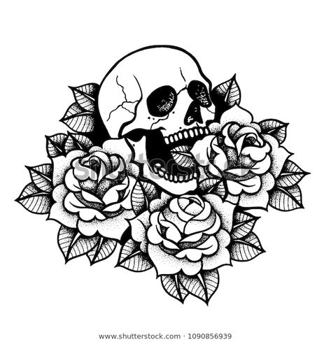 Traditional Skull, Rose And Skull, Old School Rose, Skull Rose Tattoos, Traditional Tattoo Flowers, Realistic Temporary Tattoos, Flower Tattoo Back, Tattoo Skull, Foot Tattoos For Women