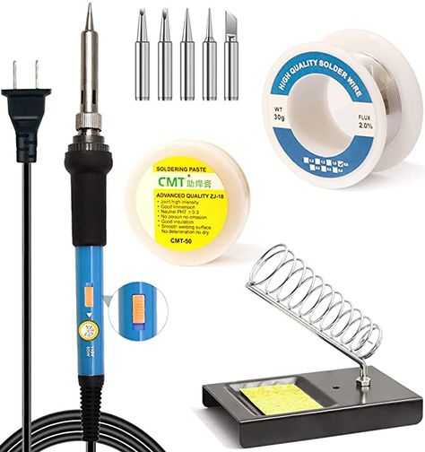 Amazon.com: LDK Soldering Iron Kit Electric 60W 110V Adjustable Temperature Soldering Gun Welding Tools, 5pcs Replacement Tips, 30g 0.8mm Solder Wire, Heavy Duty Holder, Cleaning Sponge, Solder Paste : Tools & Home Improvement Solder Wire, Cleaning Sponge, Electronic Circuit Projects, Electronic Circuit, Welding Tools, Art Decor Diy, Circuit Projects, Best Insulation, Soldering Iron