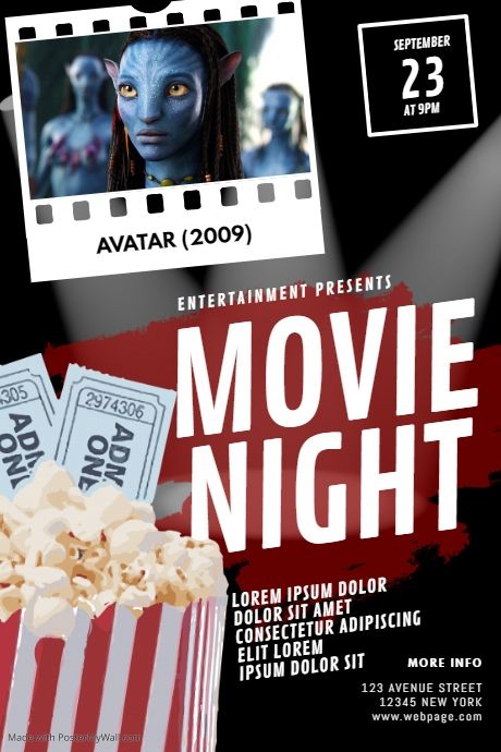 Movie Night Poster Template, Event Graphic Design Flyer, Film Poster Template, Movie Night Poster, Movie Night Flyer, Movie Flyer, Event Poster Template, Kindle Book Cover, Graphic Design Flyer