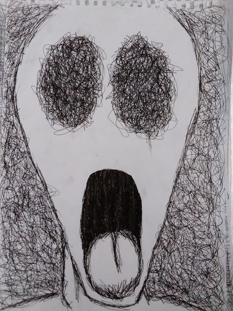 Horror Easy Drawings, Easy Scribble Art, Scary Doodles Easy, Simple Creepy Drawings, Creepy Doodles Easy, Scribble Art Easy, Horror Doodles, Scary Doodles, Dark Doodles