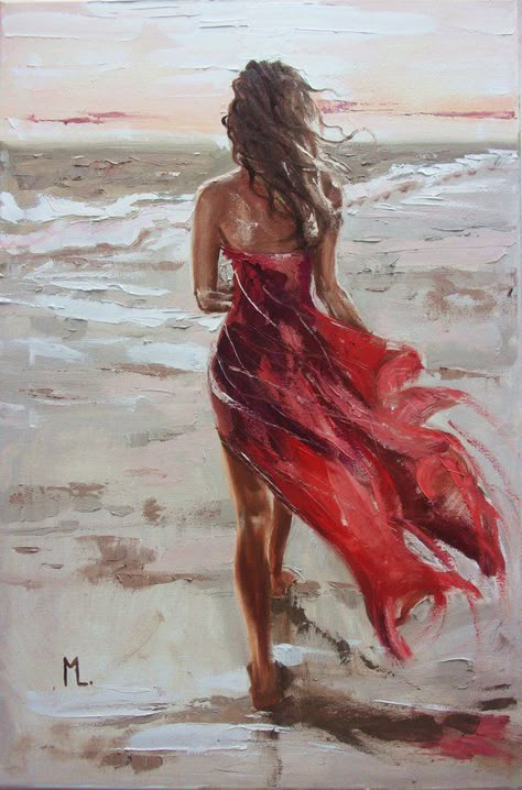 Monika Luniak - Paintings for Sale | Artfinder Monika Luniak, Pretty Paintings, Dress Painting, Red Painting, Tableau Art, Sketches Simple, Gcse Art, Red Art, Linen Canvas