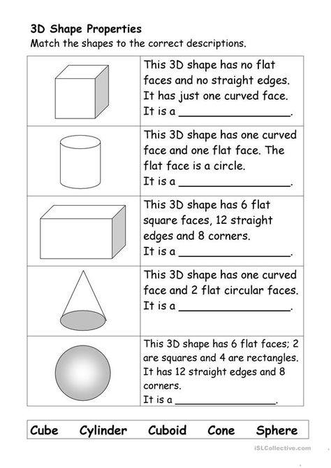 Solid Shapes Activities, Solid Shapes Worksheet, Shapes Worksheet For Grade 2, 3d Shapes Worksheets, First Grade Reading Comprehension, Geometry Worksheets, 1st Grade Math Worksheets, Shapes Worksheets, Physics And Mathematics