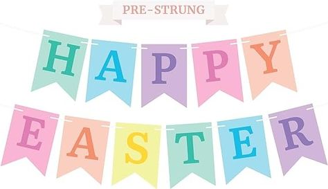 Amazon.com: Pre-Strung Happy Easter Banner - NO DIY - Colorful Easter Banner - Pre-Strung Garland on 6 ft Strands - Pastel Easter Banner for Fireplace or Door. Easter Decorations & Decor. Did we mention no DIY? : Home & Kitchen Happy Easter Banner, Pastel Easter, Easter Banner, Easter Colors, Party Card, Easter Decorations, Happy Easter, Photo Booth, Home Kitchen