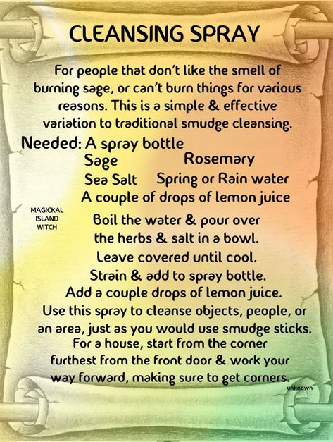 Essential Oil Spray Recipes, Sage Spray, Magick Oil, Smudge Spray, Cleansing Spray, Essential Oil Diffuser Blends Recipes, Sage Smudging, Witchcraft Spell Books, Clear Negative Energy