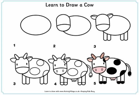 Learn to Draw Animals 10 Draw Farm Animals, Trin For Trin Tegning, Ako Kresliť, Drawing Instructions, Cow Drawing, Easy Animal Drawings, Draw Animals, Drawing Eyes, Easy Animals