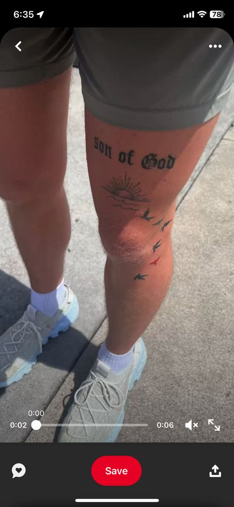 God's Son Tattoo, Kentucky Tattoo Ideas Men, Men’s Bible Tattoos, Minimal Tattoos For Guys, Mens Leg Tattoo Ideas Thigh Small, Biblical Art Tattoo For Men, First Leg Tattoo Ideas, Men Biblical Tattoos, Men’s God Tattoos