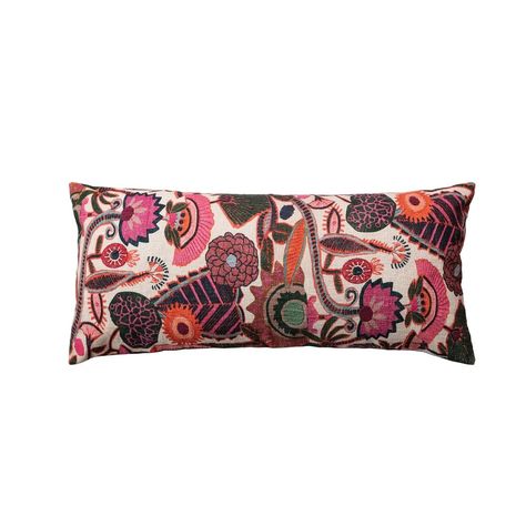 Cotton Slub Embroidered Lumbar Pillow with Florals and Chambray Back - On Sale - Bed Bath & Beyond - 38442302 Honey Pink, Rectangular Pillow Cover, Geometric Throw Pillows, Chambray Fabric, Creative Co Op, Garden House, Pillows And Throws, Best Pillow, Perfect Pillow