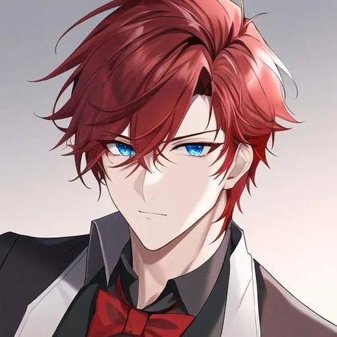 Zerif 1male (Red side-swept hair covering his right... Red Haired Anime Guy, Ginger Hair Freckles, Short Ginger Hair, Midnight Blue Hair, Red Hair Blue Eyes, Anime Red Hair, Red Hair Men, Hair Covering, Blue Eyed Men