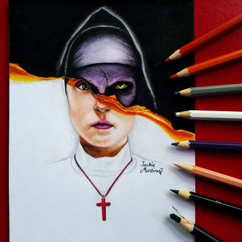 The Nun Sketch, The Nun Drawings, Nun Sketch, Nun Drawing, Hand Lettered Quotes Doodles, Scary Paintings, Marvel Art Drawings, Scary Drawings, Horror Drawing