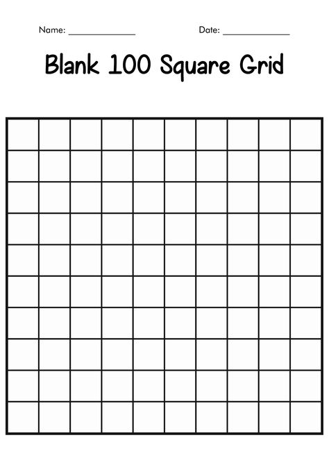 100 Grid Printable Free, 100 Board Printable, Number Grid 1-50, 100 Square Grid, 100 Chart Printable, Math Grid, 100 Grid, Math Template, Math Formula Chart