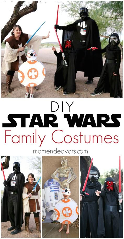 DIY Star Wars Costumes for the whole family!! Star Wars Family Costumes, Star Wars Costumes Diy, Family Costumes Diy, Disfraz Star Wars, Diy Star Wars, Star Wars Crafts, Diy Star, Star Wars Bb8, Star Wars Sith