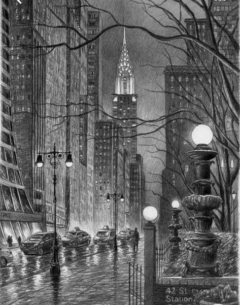 Nyc Drawing, New York Drawing, White Sketches, Pencil Drawing Ideas, Cityscape Drawing, Landscape Pencil Drawings, City Sketch, Building Painting, Building Illustration