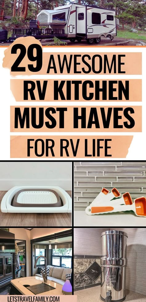 Camping Gear Gadgets, Travel Trailer Organization, Travel Trailer Living, Camper Kitchen, Rv Camping Tips, Rv Travel Trailers, Travel Trailer Camping, Rv Organization, Rv Kitchen