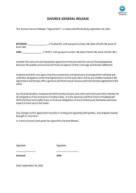 Divorce General Release - Are you looking for Divorce settlement between Husband and wife? Download this legal Divorce General Release template now! Divorce Letter To Husband, Divorce Letter, Fake Divorce Papers, Printable Divorce Papers, Divorce Settlement Agreement, Divorce Forms, Divorce Agreement, Chris Evans Shirtless, Letters To My Husband