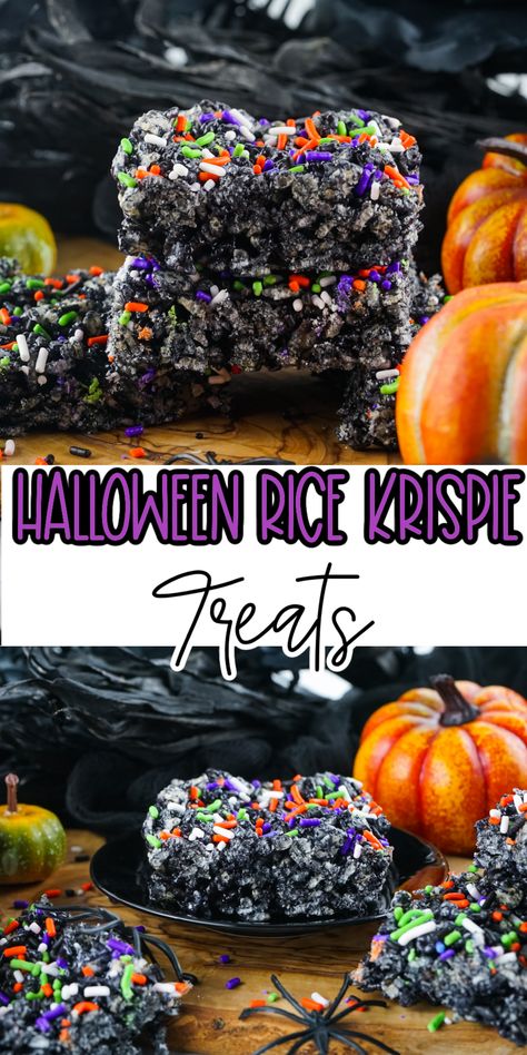 Monster Eyeballs Rice Krispies, Zombie Rice Krispie Treats, Black Rice Crispy Treats, Stuffed Rice Krispie Treats, Halloween Rice Krispie Treats Ideas, Oreo Rice Crispy Treats, Halloween Rice Crispy Treats, Halloween Rice Krispies, October Treats