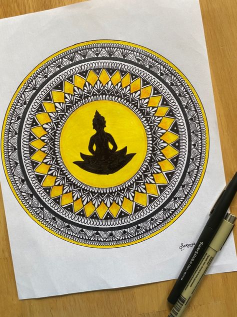 Mandela Art Buddha, Buddha Mandala Art Easy, Buddha Mandala Artwork, Buddha Mandala Art, Buddha Mandala, Mandala Arts, Mandala Sketch, Gond Painting, Easy Mandala