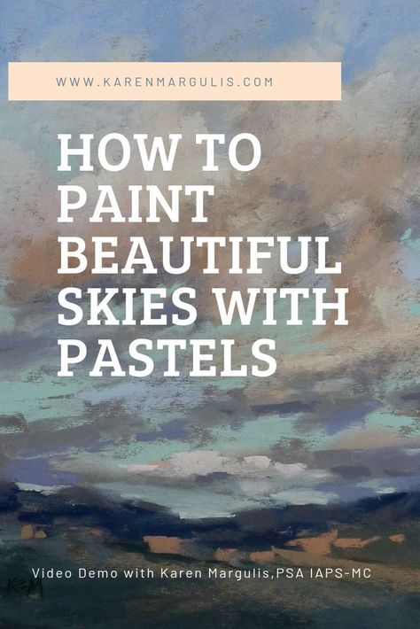 Karen Margulis is an award winning pastel artist who loves to share tips and techniques to help you create stronger paintings. In this video Karen demonstrates how to paint a beautiful light filled sky and clouds that look natural and full of color. Soft Pastel Clouds Tutorial, How To Paint Clouds Oil Painting, Oil Pastel Seascape, Simple Pastel Painting, Karen Margulis Pastel, Chalk Pastel Techniques, Pastel Clouds Painting, Oil Pastel Clouds, Pastel Painting Ideas