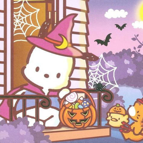 Pochacco Halloween Pfp, Sanrio Halloween Widget, Pochacco Halloween Wallpaper, Halloween Pochacco, Halloween Sanrio Pfp, Pochacco Halloween, Kawaii Lovecore, Sanrio Fall, Cute Pompompurin