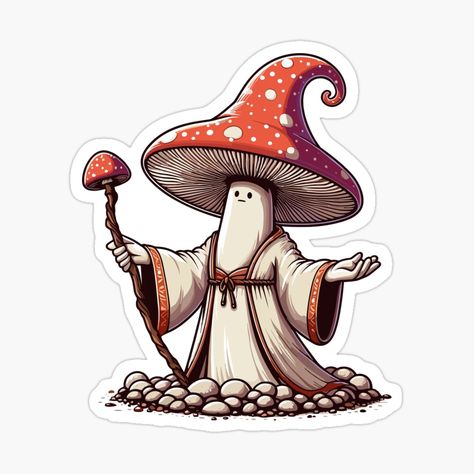 Get my art printed on awesome products. Support me at Redbubble #RBandME: https://www.redbubble.com/i/sticker/Mushroom-Wizard-by-Gkinoki/156896193.EJUG5?asc=u Mushroom Wizard, Sticker Mushroom, Fungi Art, Nature Stickers, Mushroom Design, Mushroom Art, Sticker Art, Bumper Stickers, Wizard