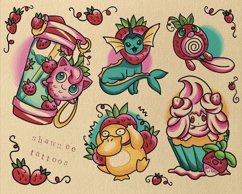 Traditional Style Anime Tattoo, American Traditional Pokemon, Nerdy American Traditional Tattoo, Shawnee Tattoo, Kenna Aesthetic, Cute Zelda Tattoo, Traditional Pokemon Tattoo, Traditional Style Pokemon Tattoo, Kawaii Traditional Tattoo