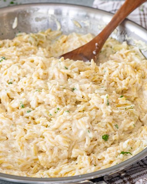 Whip up this Creamy Garlic Parmesan Orzo in just 15 minutes! Perfect as a hearty side or a comforting main, this dish combines cheesy, garlicky goodness with the simplest prep ever. #QuickComfortFood Garlic Parmesan Orzo, Garlic Orzo, Parmesan Orzo, Healthy One Pot Meals, Mosaic Kitchen, Orzo Recipes, Weekday Meals, Meal Preparation, Family Dinner Recipes