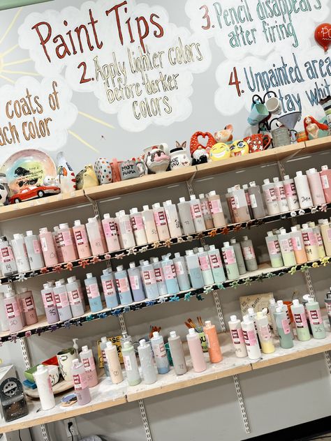 Paint Your Own Pottery Studio Design, Paint Your Own Pottery Studio Ideas, Pottery Cafe Interior, Paint Your Own Pottery Studio, Art Store Design, Ceramics Business, Pottery Painting Studio, Pottery Cafe, Party Planning Business