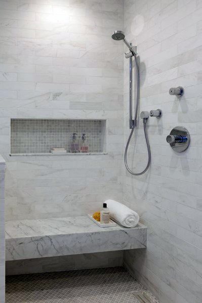 Top 50 Best Shower Bench Ideas - Relaxing Bathroom Seat Designs Modern Shower Design, Makeover Kamar Mandi, Bathroom Seat, Patterned Bathroom Tiles, Master Shower, Shower Seat, Stunning Bathrooms, Shower Niche, Bathroom Shower Tile