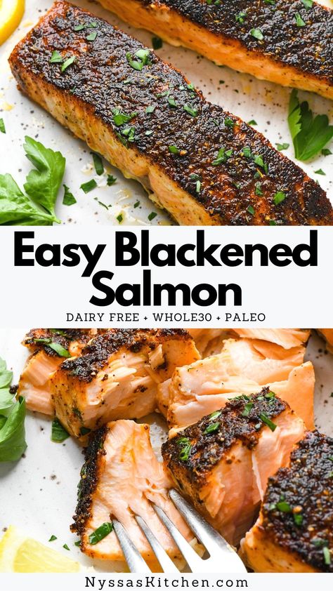 Whole 30 Blackened Salmon, Blackened Baked Salmon, Blackened Salmon Baked In Oven, Soy Free Salmon Recipe, Blackened Salmon In Oven, Easy Blackened Salmon, Paleo Baked Salmon, Oven Blackened Salmon, Blackened Salmon Seasoning