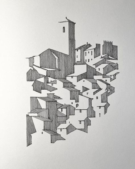 Abstract Building Art, Architecture Abstract Drawing, Abstract Ink Art, Lines Architecture, Croquis Architecture, Urban Drawing, Cityscape Drawing, Architecture Italy, Fineliner Art