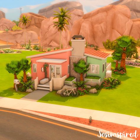 Oasis House Sims 4, Sims House Oasis Springs, Sims 4 Themed Rooms, Small Homes Sims 4, Sims 4 Tiny Home Ideas, Sims 4 Oasis Springs Starter Home, Sims 4 Oasis Springs Tiny House, Ts4 Oasis Springs House, Sims 4 Oasis Springs Renovation