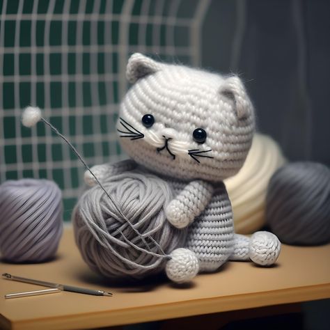 Grey cat yarn amigurumi | Premium Photo #Freepik #photo #amigurumi #knitting-needles #crochet #knitting-wool Amigurumi Knitting, Grey Crochet, Grey Cat, Knitting Wool, Crochet Knitting, Cat Pin, Knitting Needles, Premium Photo, Pin Collection