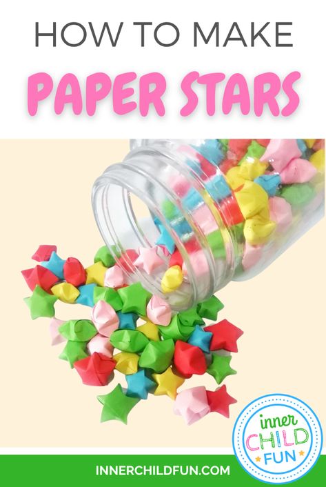 Step by step instructions to make tiny paper stars and a list of ideas to make with them. Video tutorial. How To Fold Paper Stars, Paper Star Tutorial, How To Make Paper Stars Step By Step, Origami Stars Step By Step, How To Make Paper Stars, How To Make Tiny Paper Stars, How To Fold Stars Origami Paper, Tiny Paper Stars, Sticky Note Origami Stars