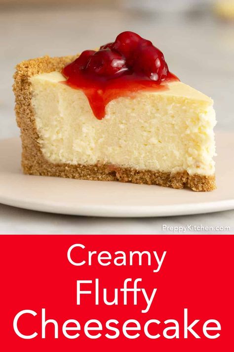 This creamy, fluffy cheesecake recipe is perfectly sweet with a light and delicate texture, all wrapped in a crunchy Graham cracker and toasted pecan crust. Light Cheesecake Recipe, Fluffy Cheesecake Recipe, Cheesecake Recipes Easy Homemade, Creamy Cheesecake Recipe, Light Cheesecake, Fluffy Cheesecake, Cheescake Recipe, Pecan Crust, Fluffy Light