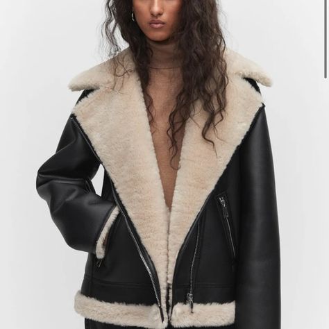 Mango women’s Faux-shearling jacket Ny Winter Outfits, Gen Z Fashion Trends, Iceland Outfit, Aw23 Fashion, Dunk Outfits, Ny Winter, Gothic Western, Gen Z Fashion, Statement Jackets