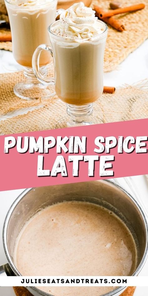 A delicious blend of milk, pumpkin puree, sugar, coffee and pumpkin spice turn into a homemade Pumpkin Spice Latte. These are perfect for when you are craving a PSL and don't want to leave the house, plus way more inexpensive.  These warm fall flavors won't disappoint. Don't forget the whipped cream on top! #pumpkin #spice Dunking Cookies, Best Starbucks Iced Coffee, Pumpkin Hot Chocolate, Pumpkin Spice Latte Recipe, Hot Coffee Drinks, Pie Spice Recipe, Pumpkin Rolls Recipe, Homemade Pumpkin Spice Latte, Pumpkin Muffins Easy